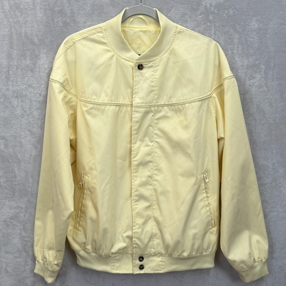 VTG 90s Haband Jacket Mens M Yellow Golf Full Zip Pockets Lightweight Relaxed
